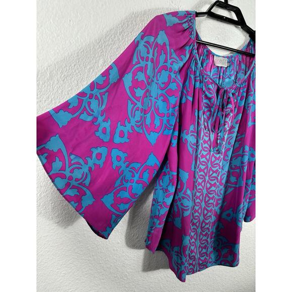 Alice & Trixie Blouse Womens Size M Silk Multicolor Geometric Top - Picture 4 of 11